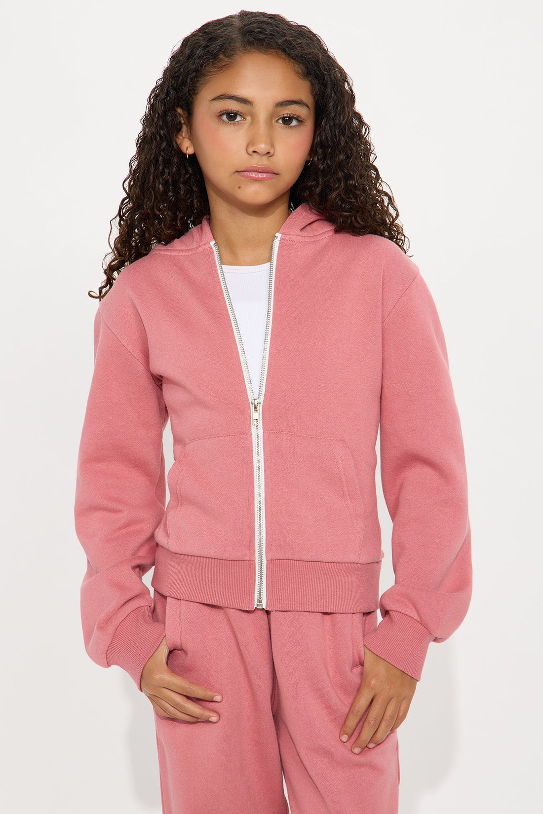 Mini Relaxed Vibe Zip Up Jacket and Jogger Pant Set - Pink