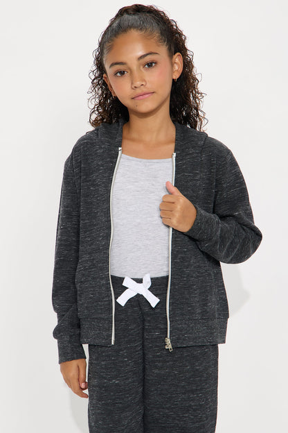 Mini Relaxed Vibe Zip Up Jacket and Jogger Pant Set - Heather Black