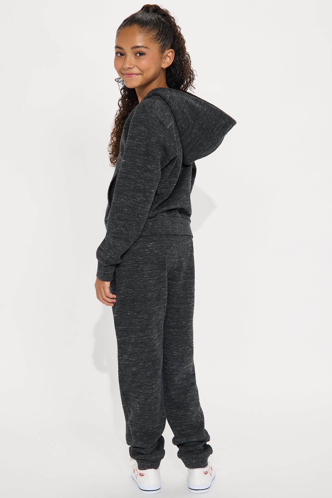 Mini Relaxed Vibe Zip Up Jacket and Jogger Pant Set - Heather Black