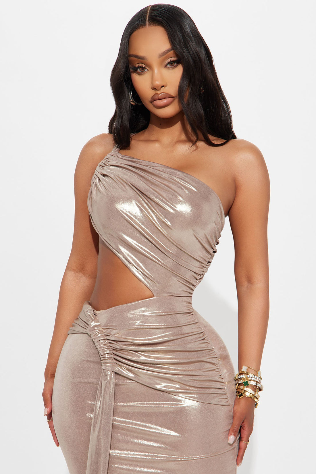 Island Glam Metallic Maxi Dress - Champagne