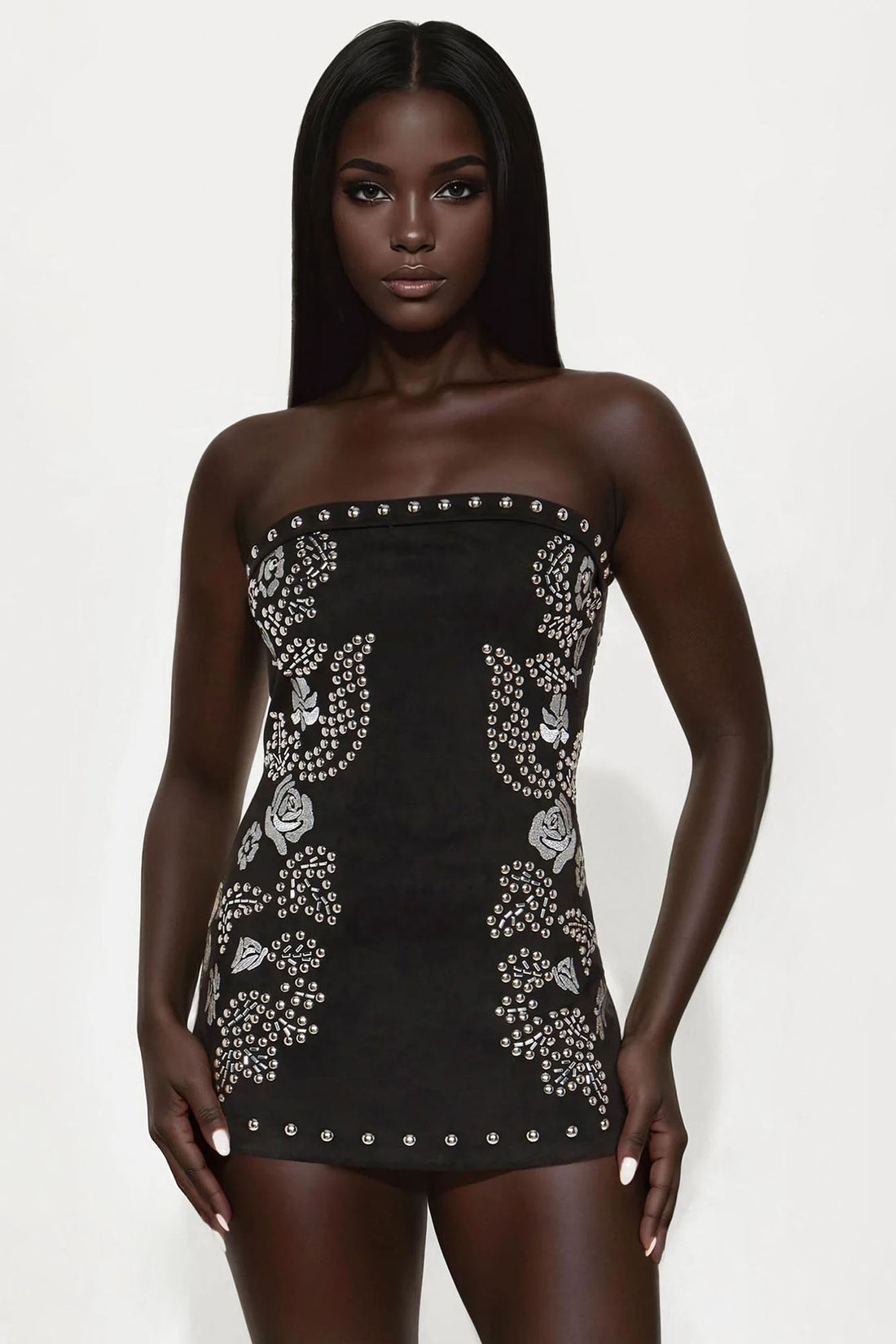 Darian Faux Suede Studded Romper - Black