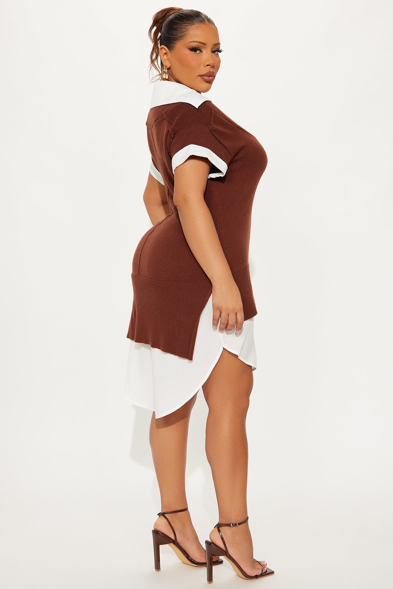 Tali Button Up Sweater Mini Dress - Brown/combo