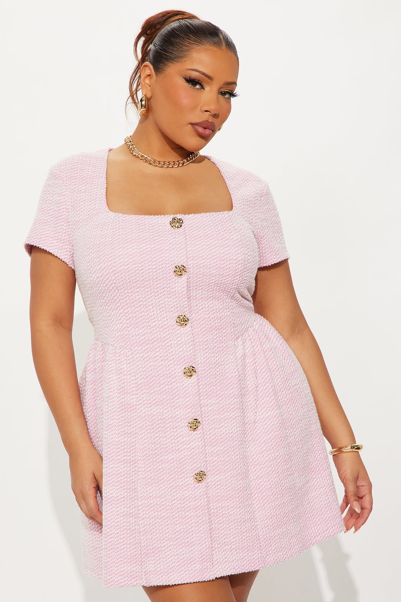 Camryn Stretch Tweed Mini Dress - Light Pink