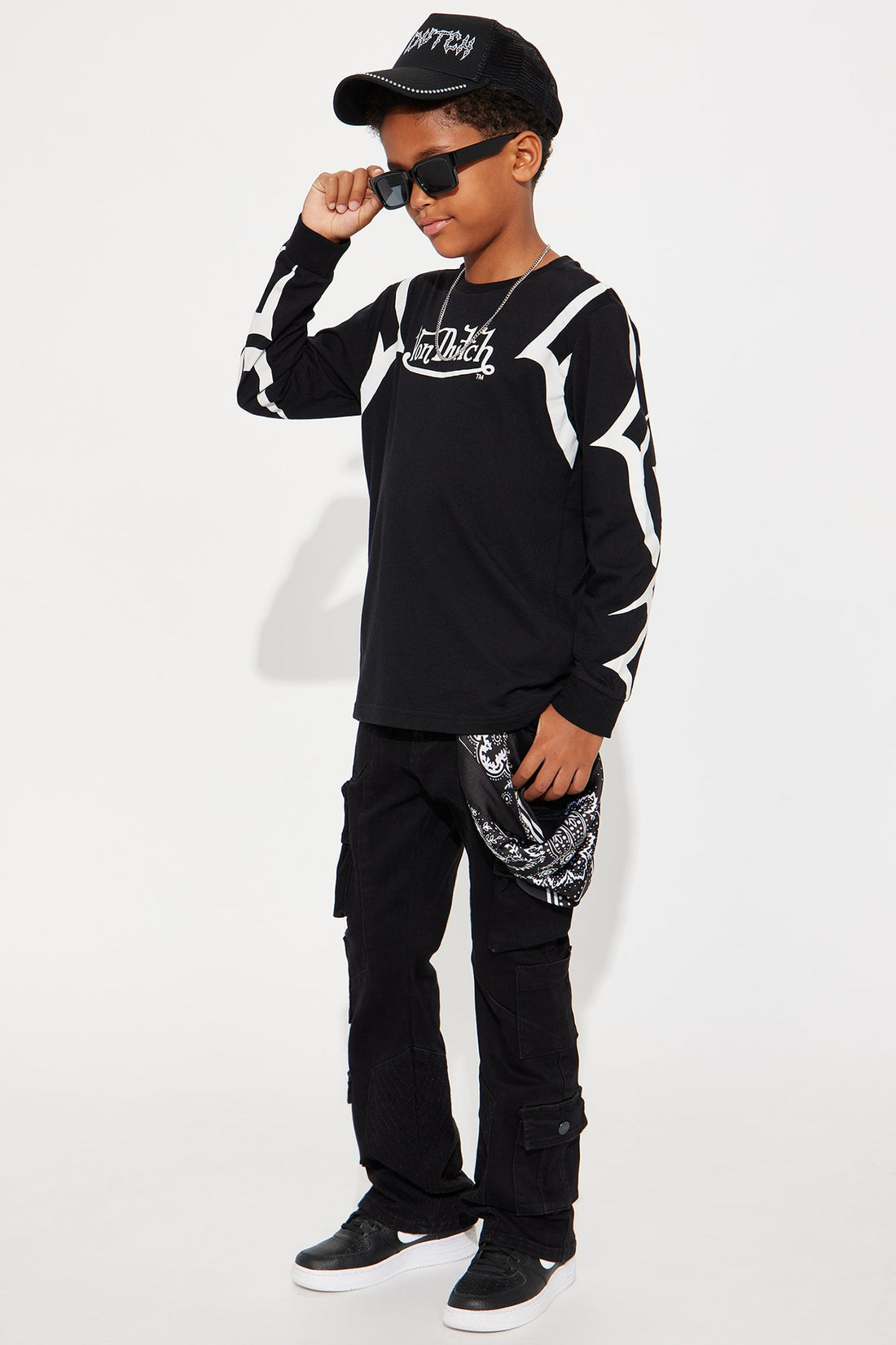 Mini Stacked Slim Flare Rebel Stitch Cargo Jeans - Black