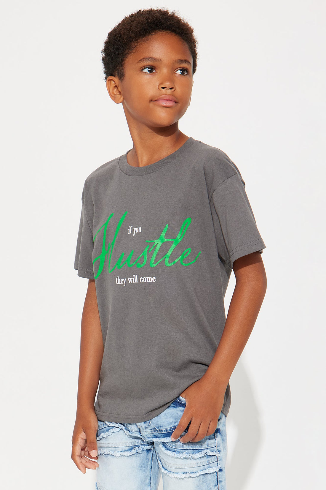 Mini Hustling Pays Off Short Sleeve Tee - Charcoal