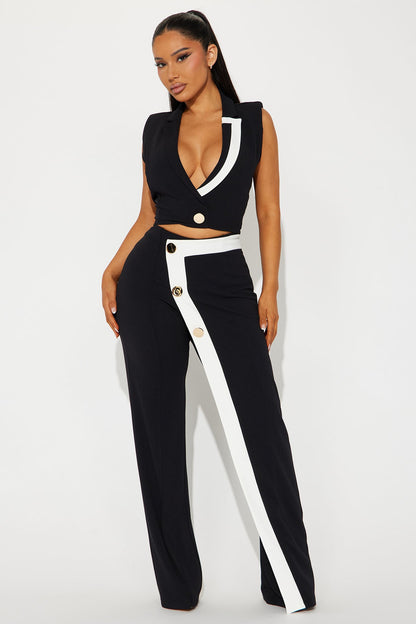 Amelia Vest Pant Set - Black/White