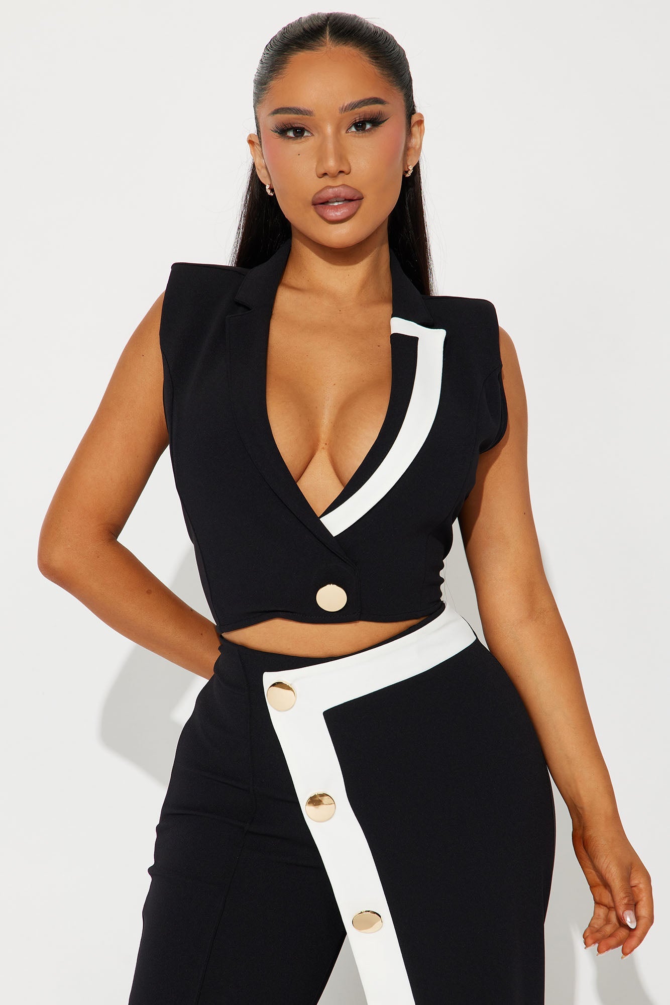 Amelia Vest Pant Set - Black/White