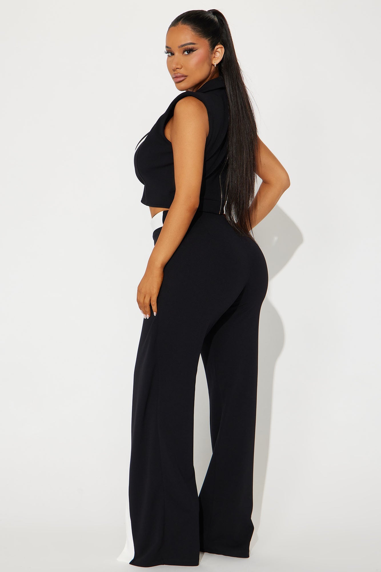 Amelia Vest Pant Set - Black/White