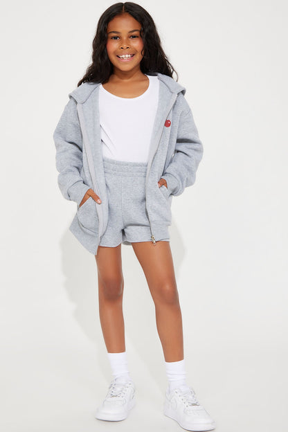 Mini Cherry Taste Fleece Short Set - Heather Grey