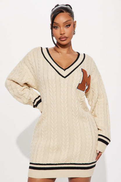 Varsity Blues Sweater Mini Dress - Cream