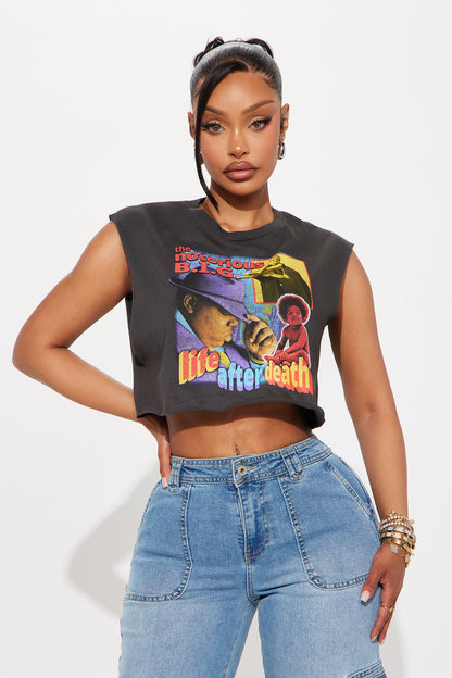 Biggie Photo Collage Cropped Muscle Tee - Black