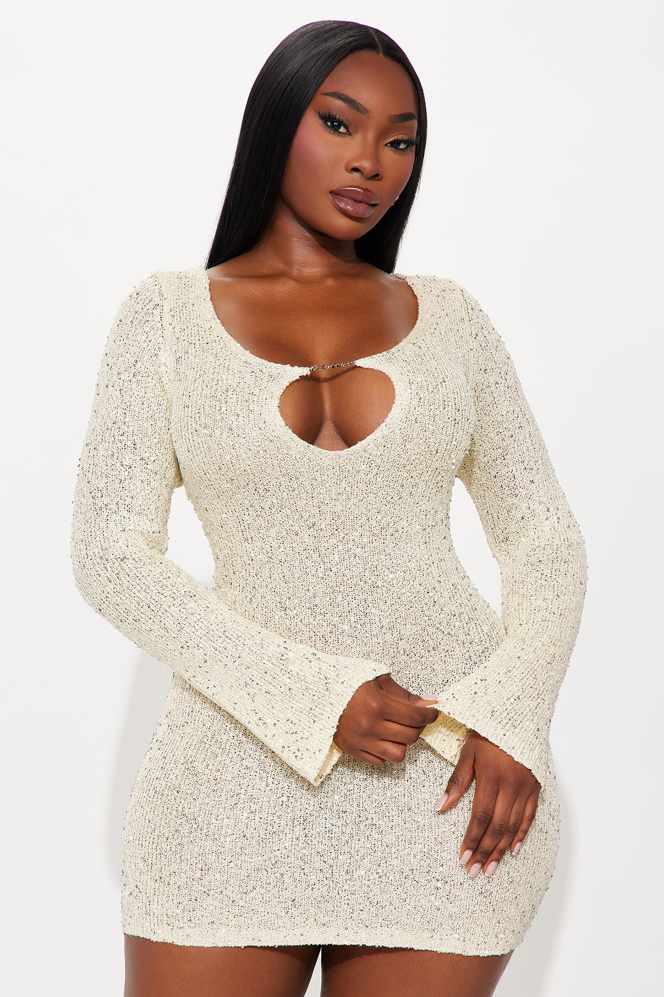 Shimmer And Glow Crochet Mini Dress - Cream