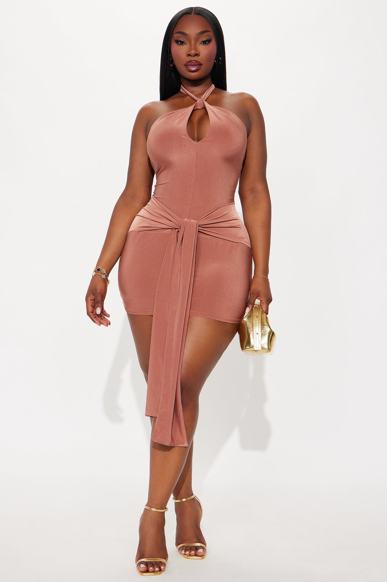 Jazmin Halter Mini Dress - LightBrown