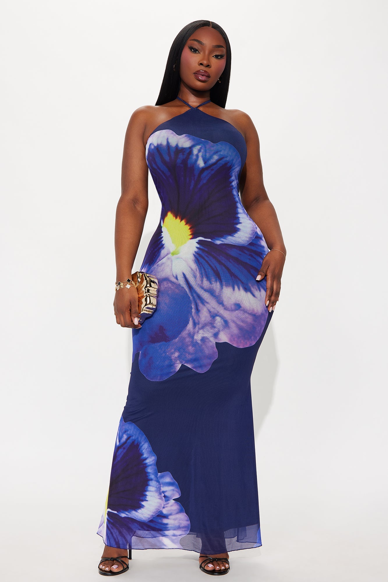 Annabelle Mesh Halter Maxi Dress - Purple/combo