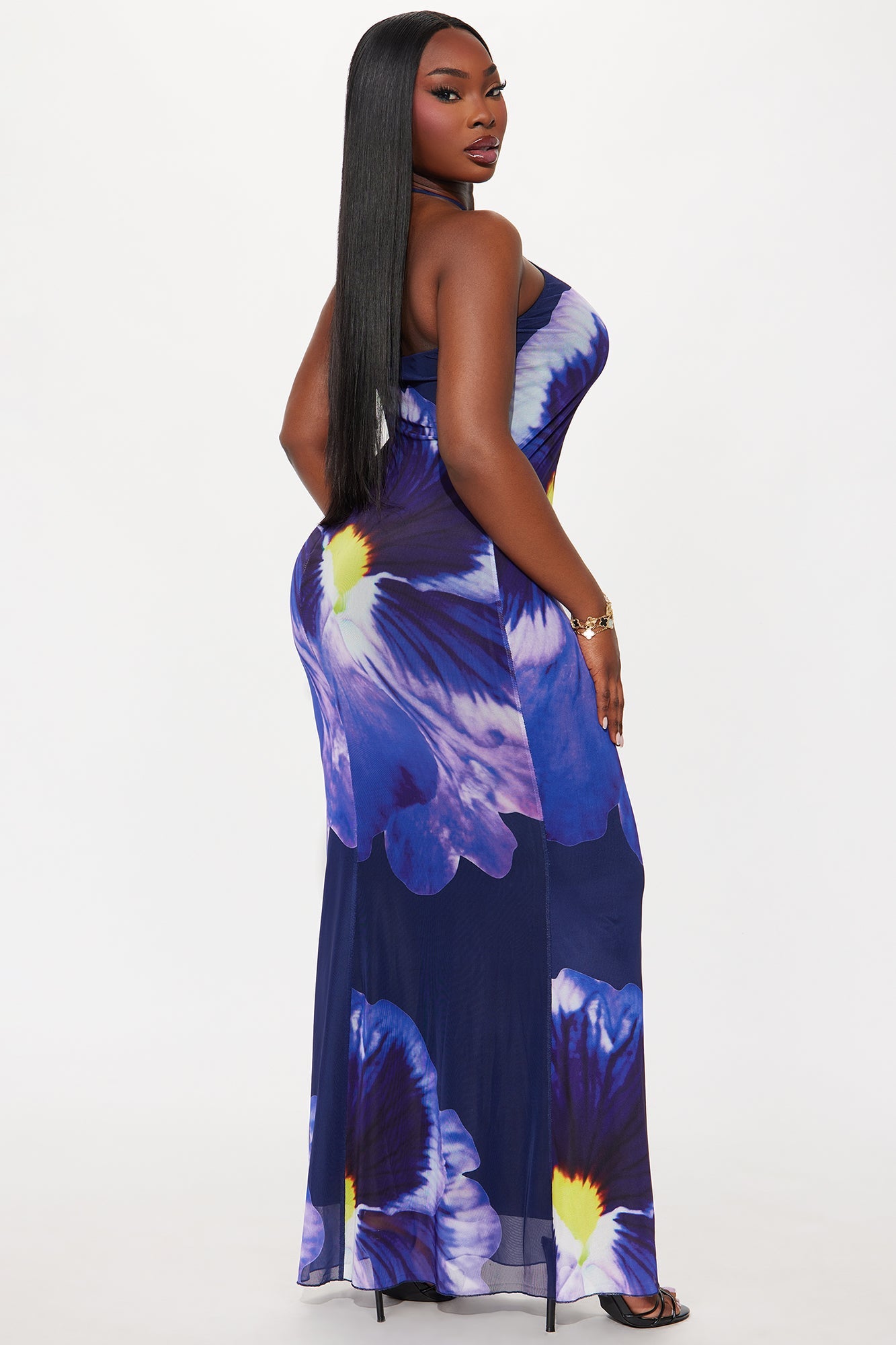 Annabelle Mesh Halter Maxi Dress - Purple/combo