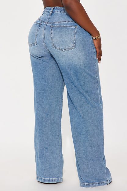 Alannah Non Stretch Low Rise Wide Leg Jeans - Medium Wash