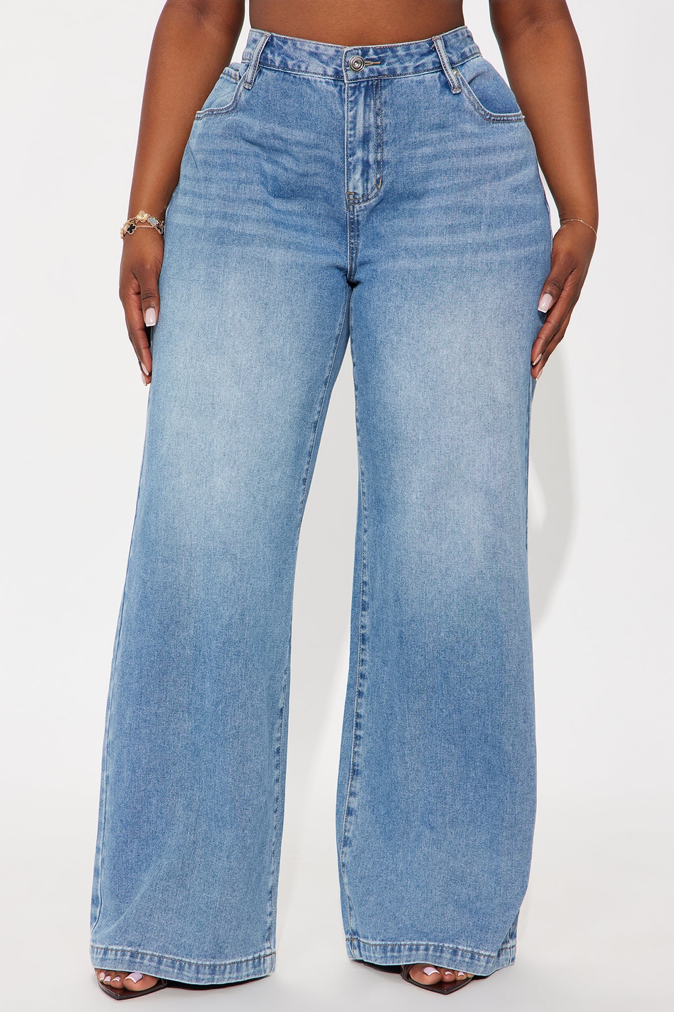 Alannah Non Stretch Low Rise Wide Leg Jeans - Medium Wash