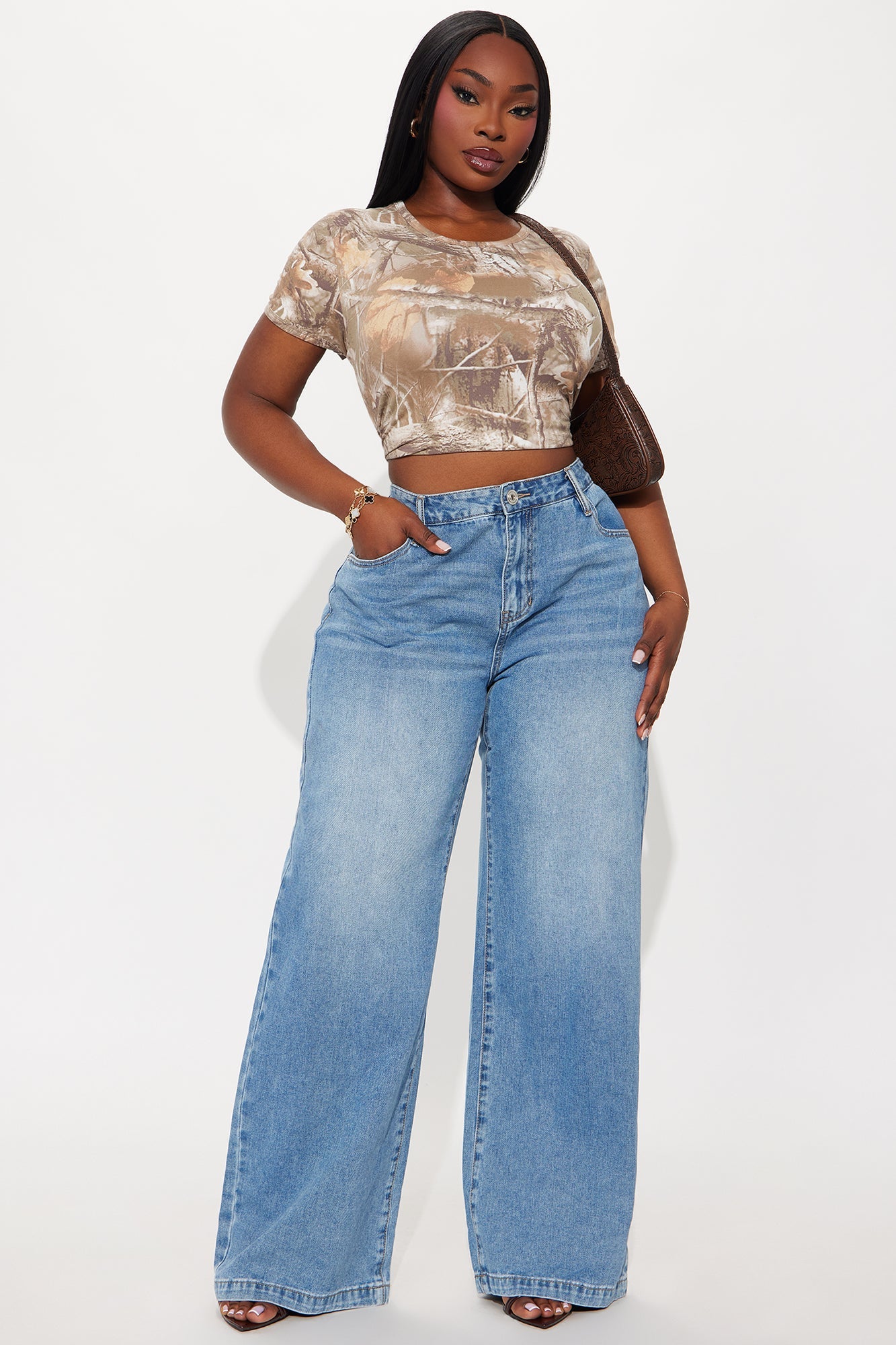 Alannah Non Stretch Low Rise Wide Leg Jeans - Medium Wash