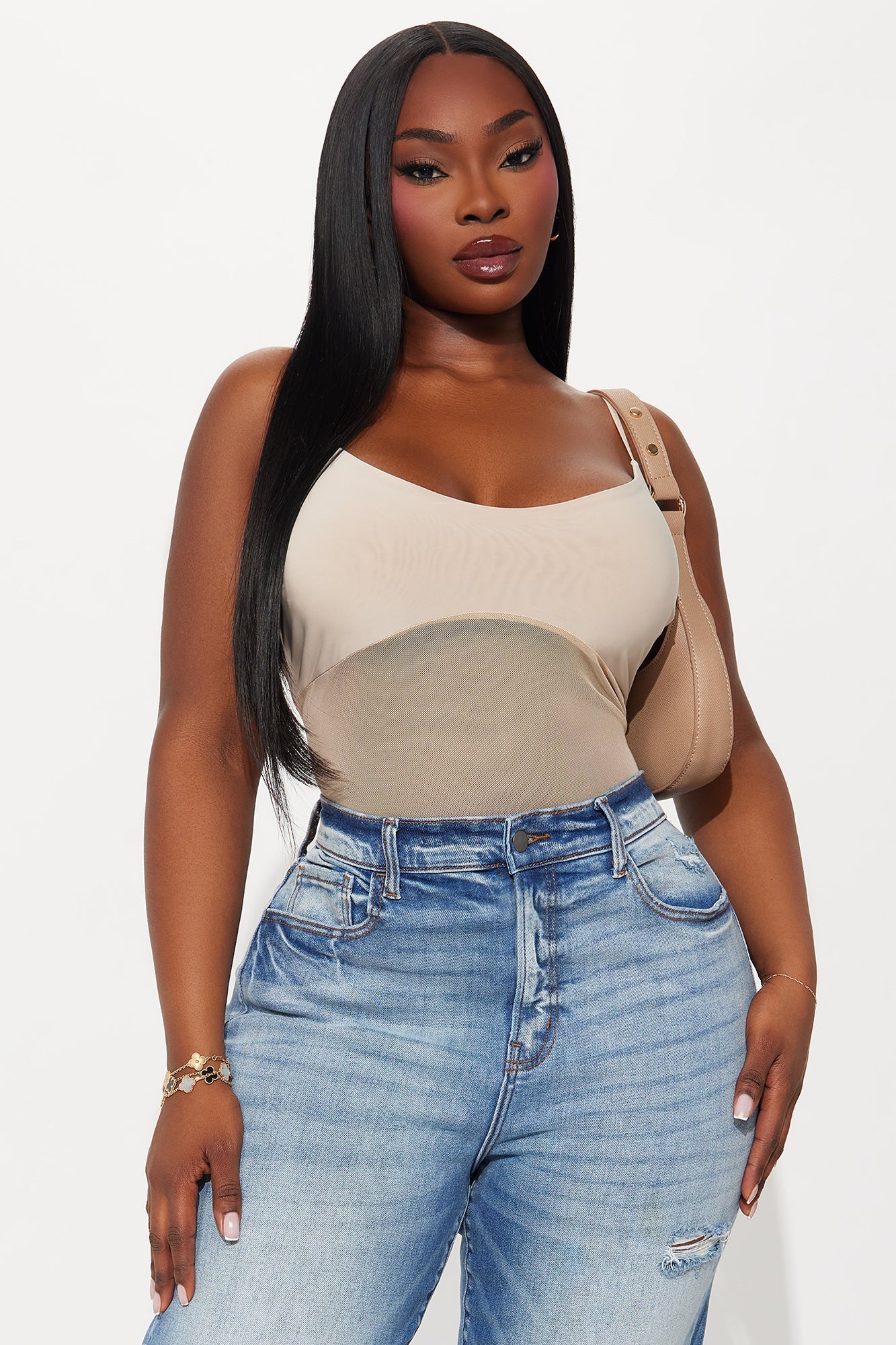 Calypso Sheer Mesh Bodysuit - Mocha