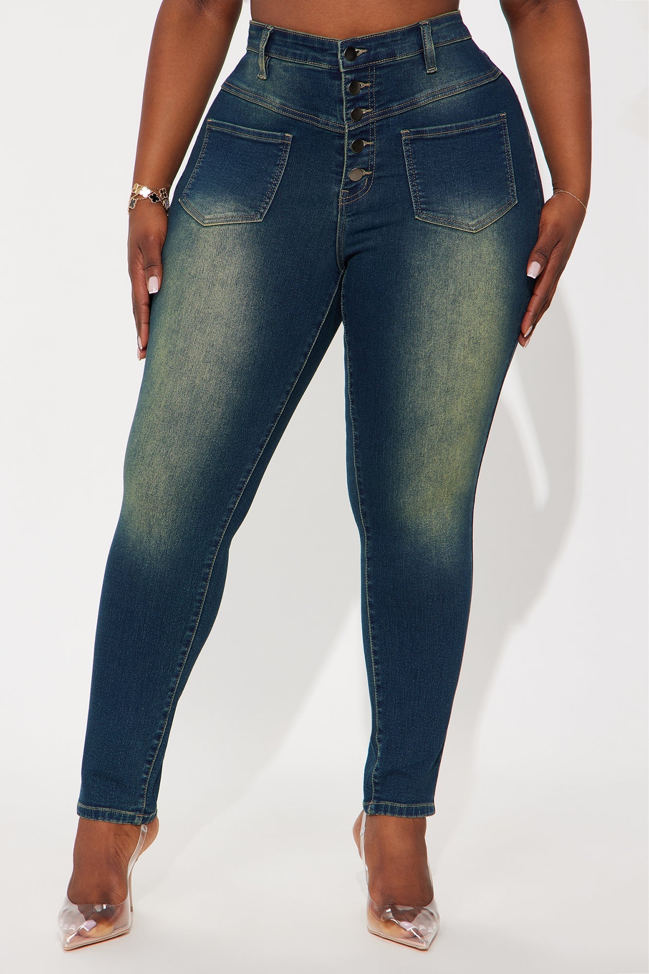 Hot Stuff Low Rise Tinted Skinny Jeans - Vintage Wash