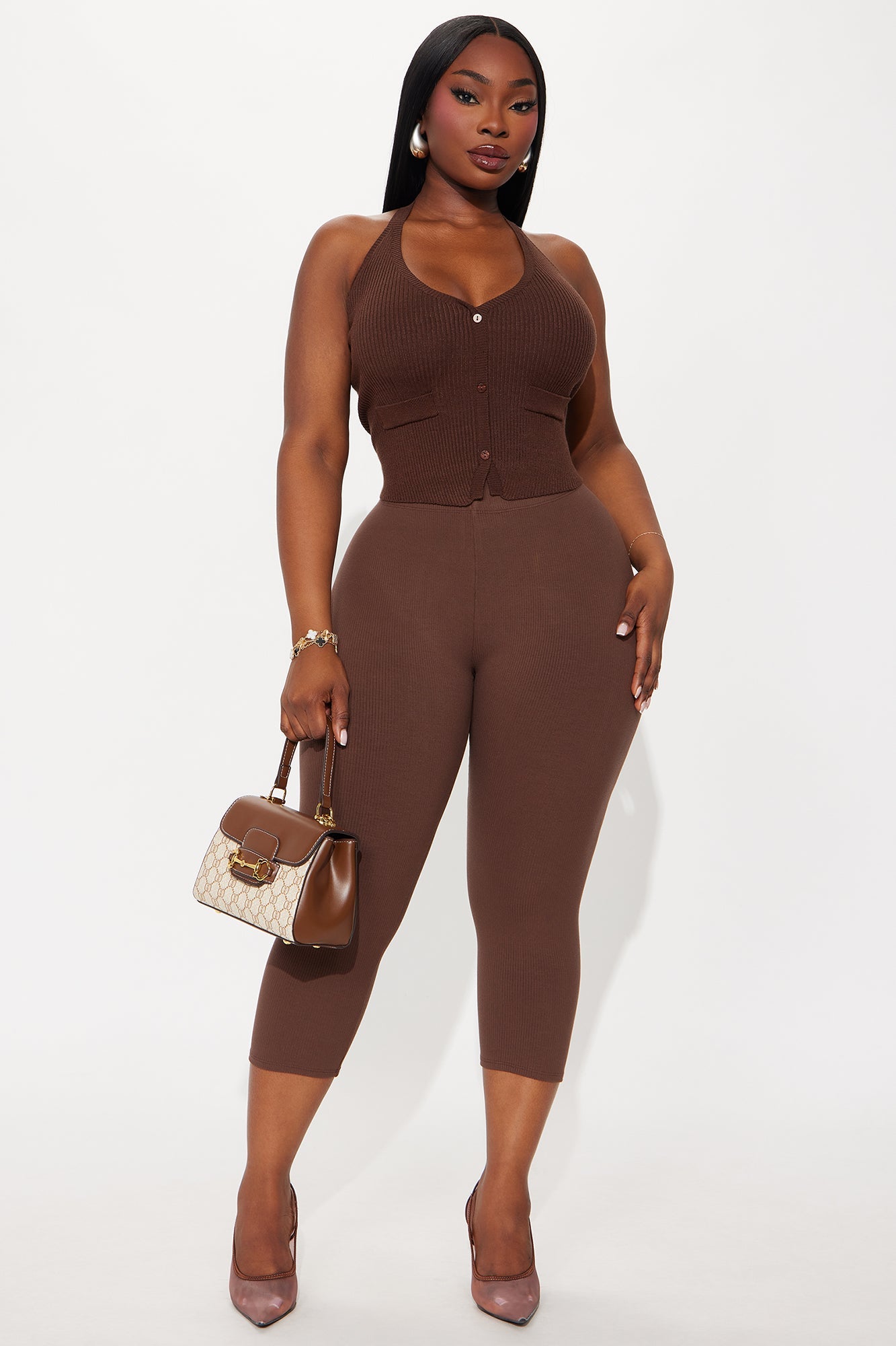 Feeling At Ease Sweater Halter Vest - Chocolate