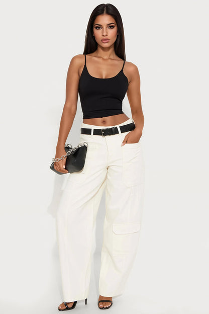 Alexandra Cargo Twill Wide Leg Barrel Pant - Cream