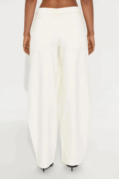 Alexandra Cargo Twill Wide Leg Barrel Pant - Cream