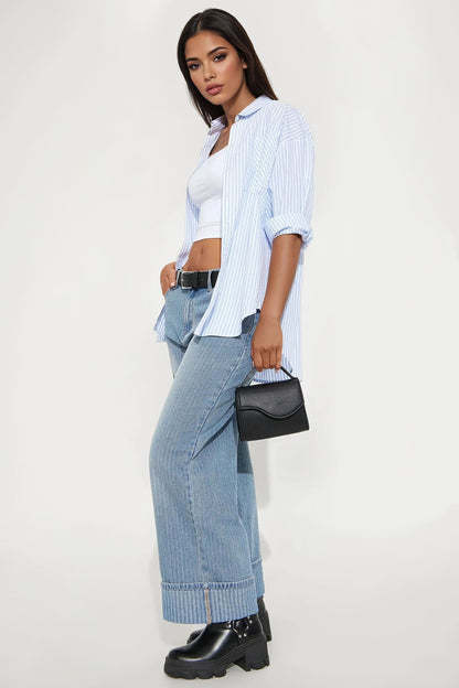Catch Up Cuffed Wide Leg Jeans - Vintage Wash