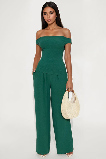 Ana Off Shoulder Pant Set - Hunter