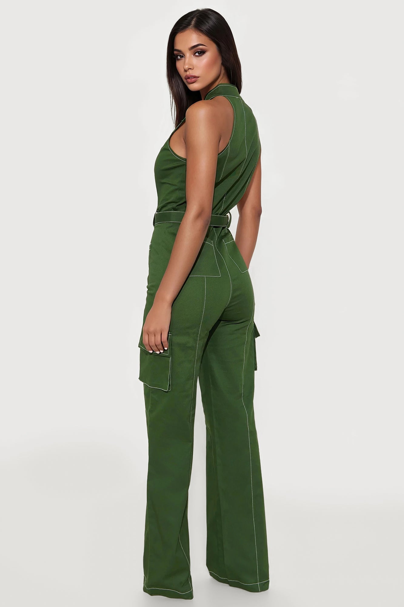 Naya Twill Zip Up Jumpsuit - Green