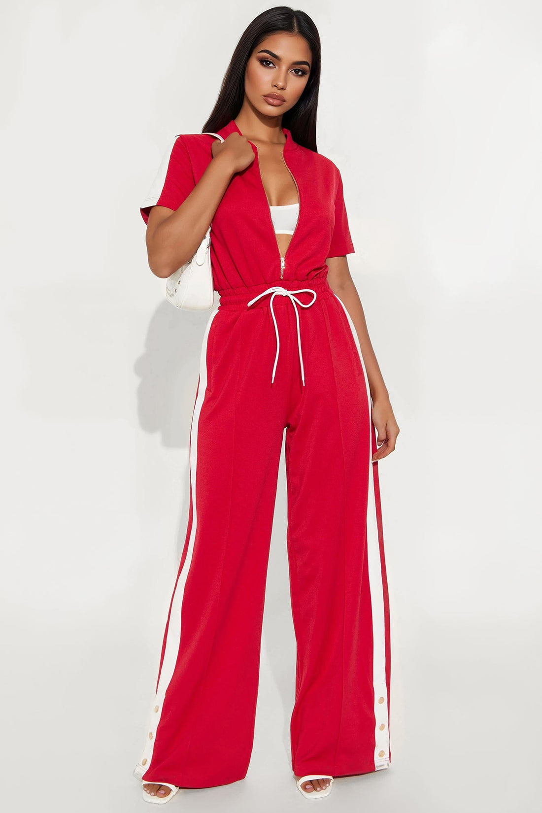 Lianna Short Sleeve Jumpsuit - Red