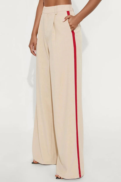 Dylan Wide Leg Trouser Pants - Taupe/combo