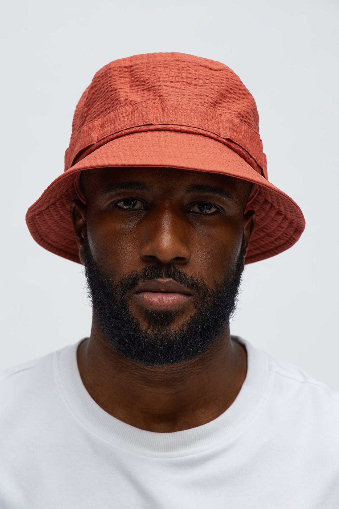 Seersucker Utility Flat Top Bucket Hat - Rust