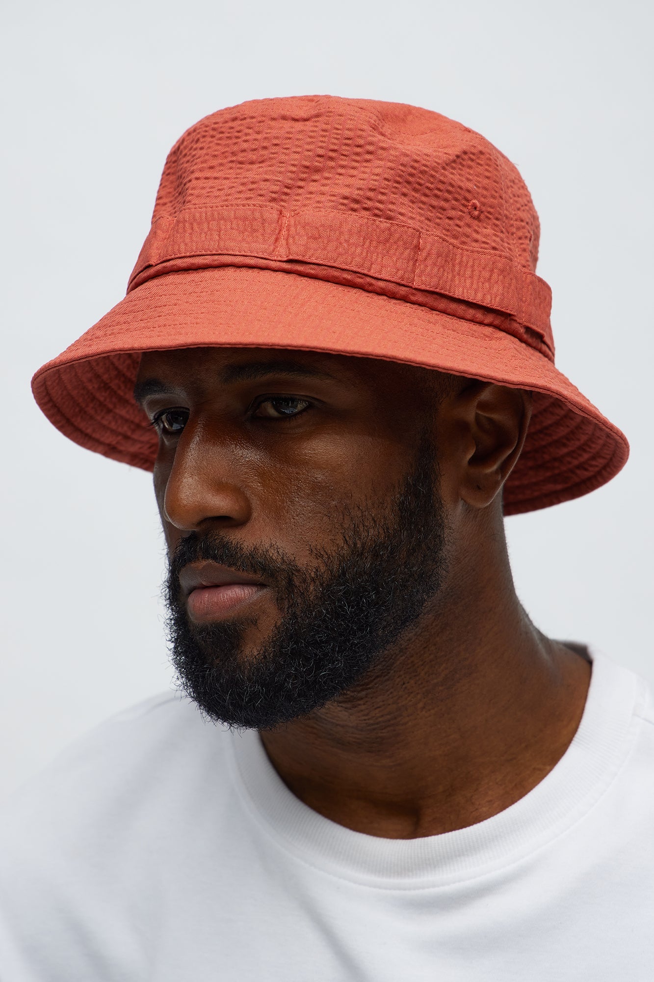 Seersucker Utility Flat Top Bucket Hat - Rust