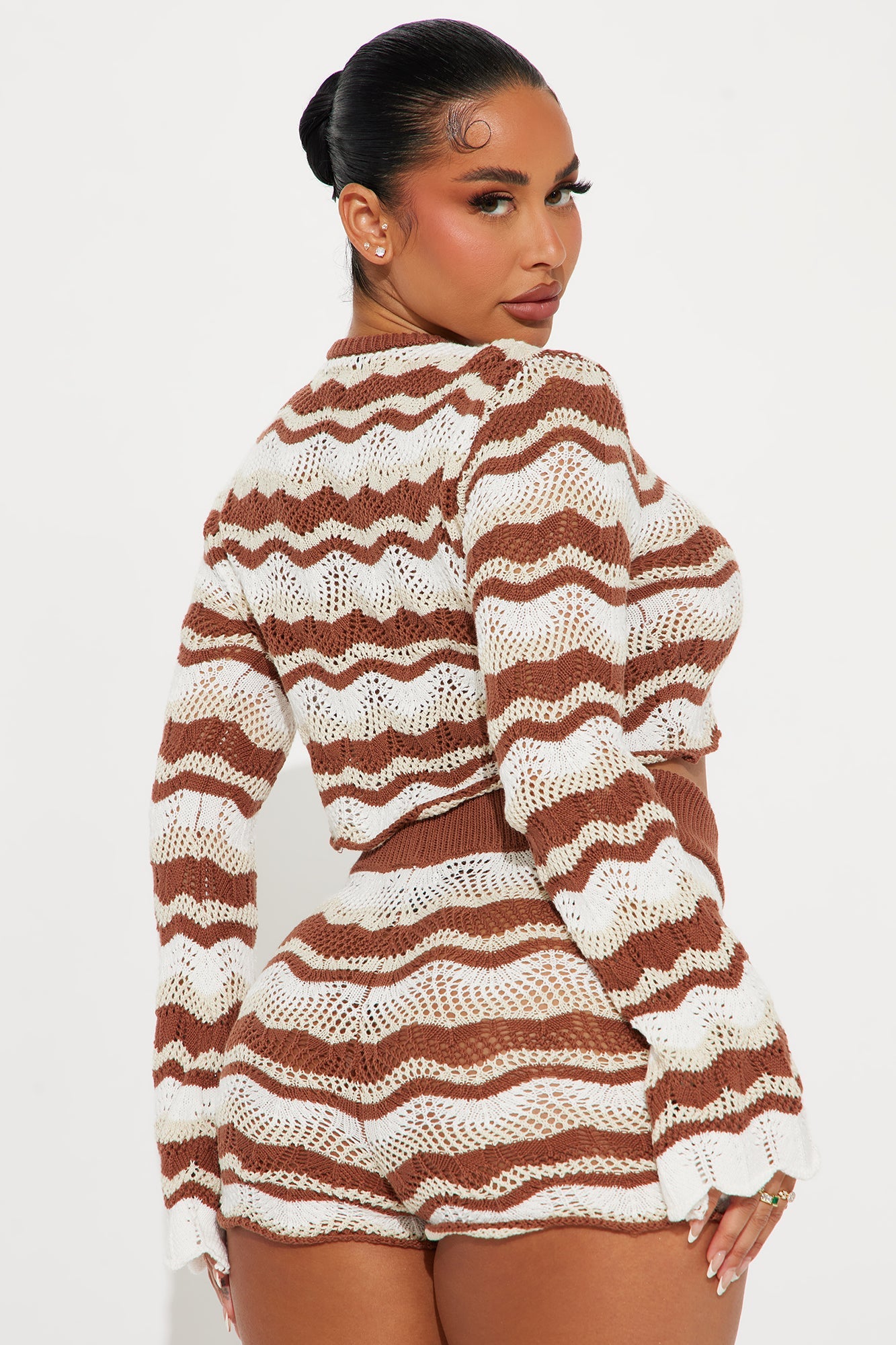 Smooth Breeze Crochet Short Set - Brown/combo