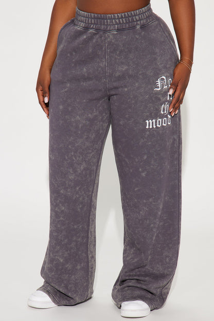 Not In The Mood Washed Wide Leg Pant - Charcoal