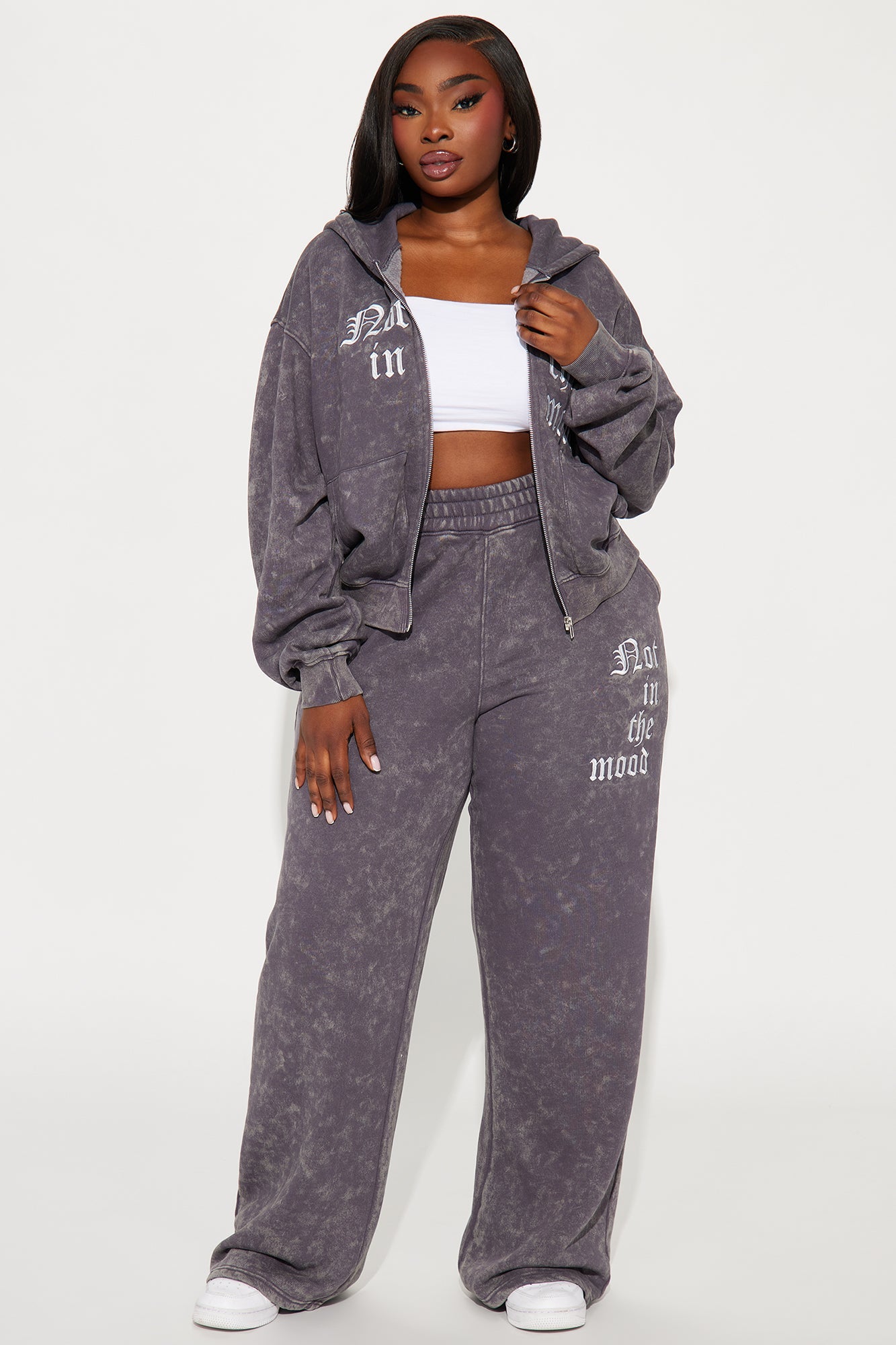 Not In The Mood Washed Wide Leg Pant - Charcoal