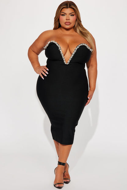 Sweetest Heart Embellished Midi Dress - Black