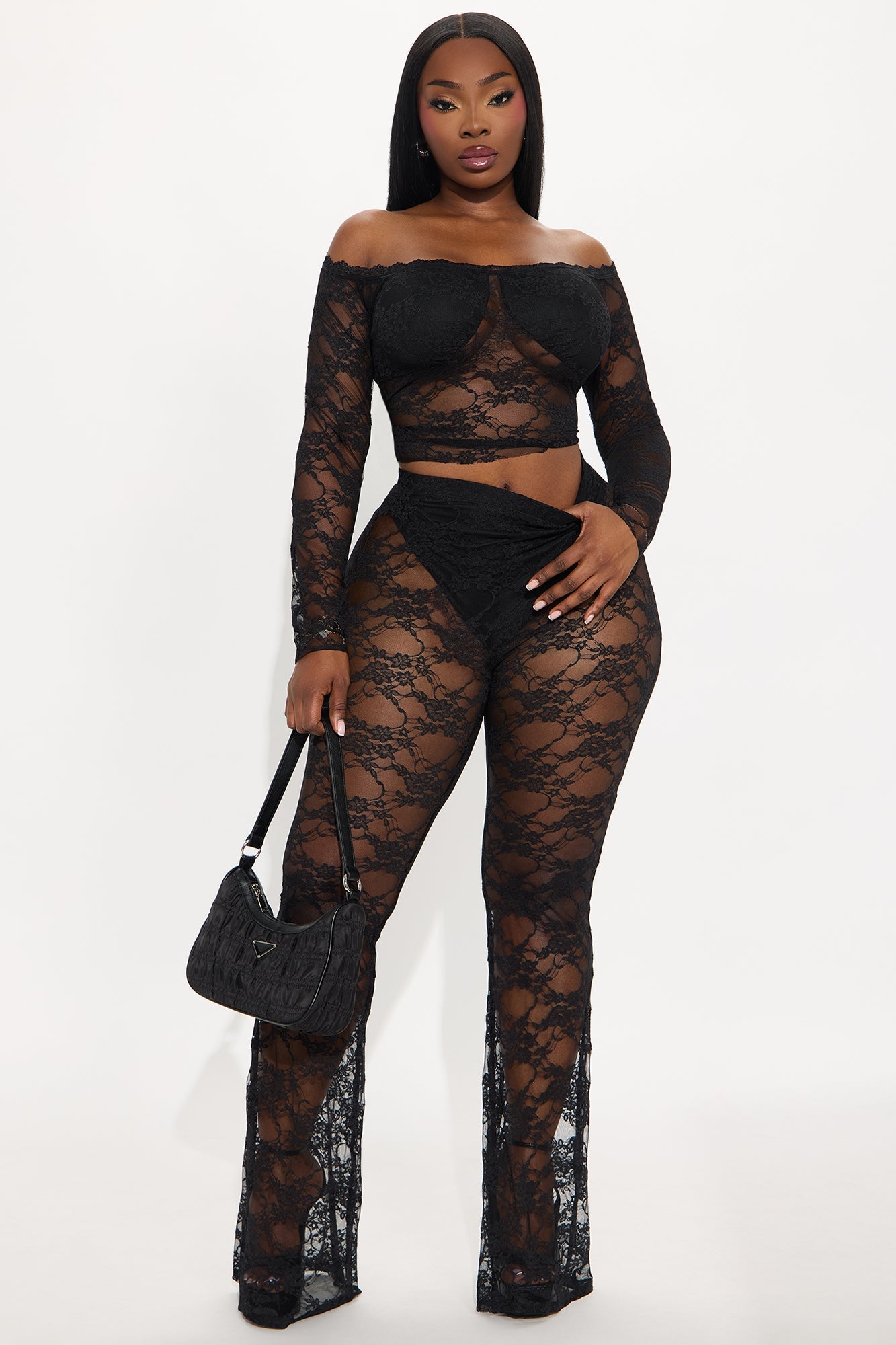 Adryana Lace Pant Set - Black