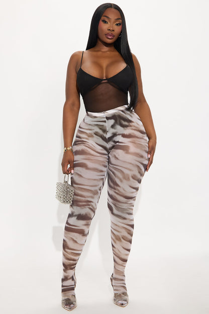Fierce Moment Leopard Mesh Footed Legging - Taupe/combo