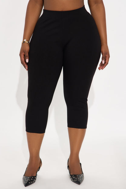 Tory Rib Heavy Contoured High Waisted Capri Legging - Black