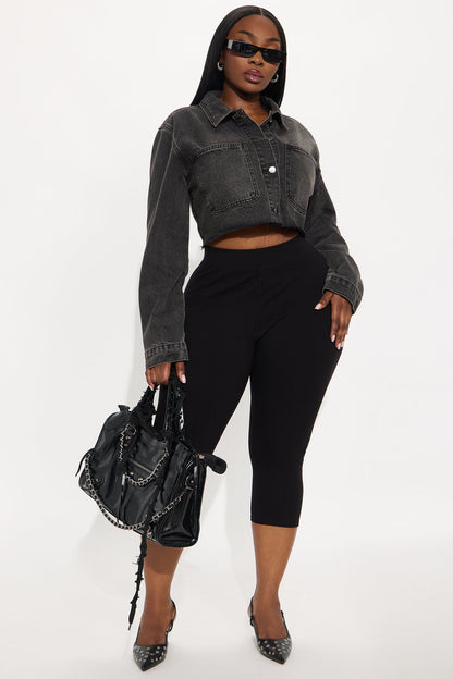 Tory Rib Heavy Contoured High Waisted Capri Legging - Black