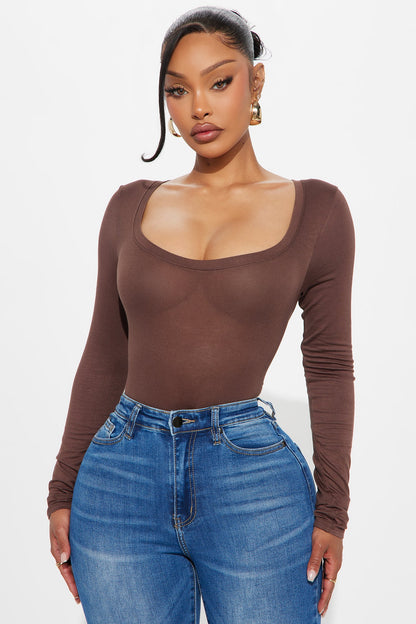 Marlene Scoop Neck Long Sleeve Bodysuit - Chocolate