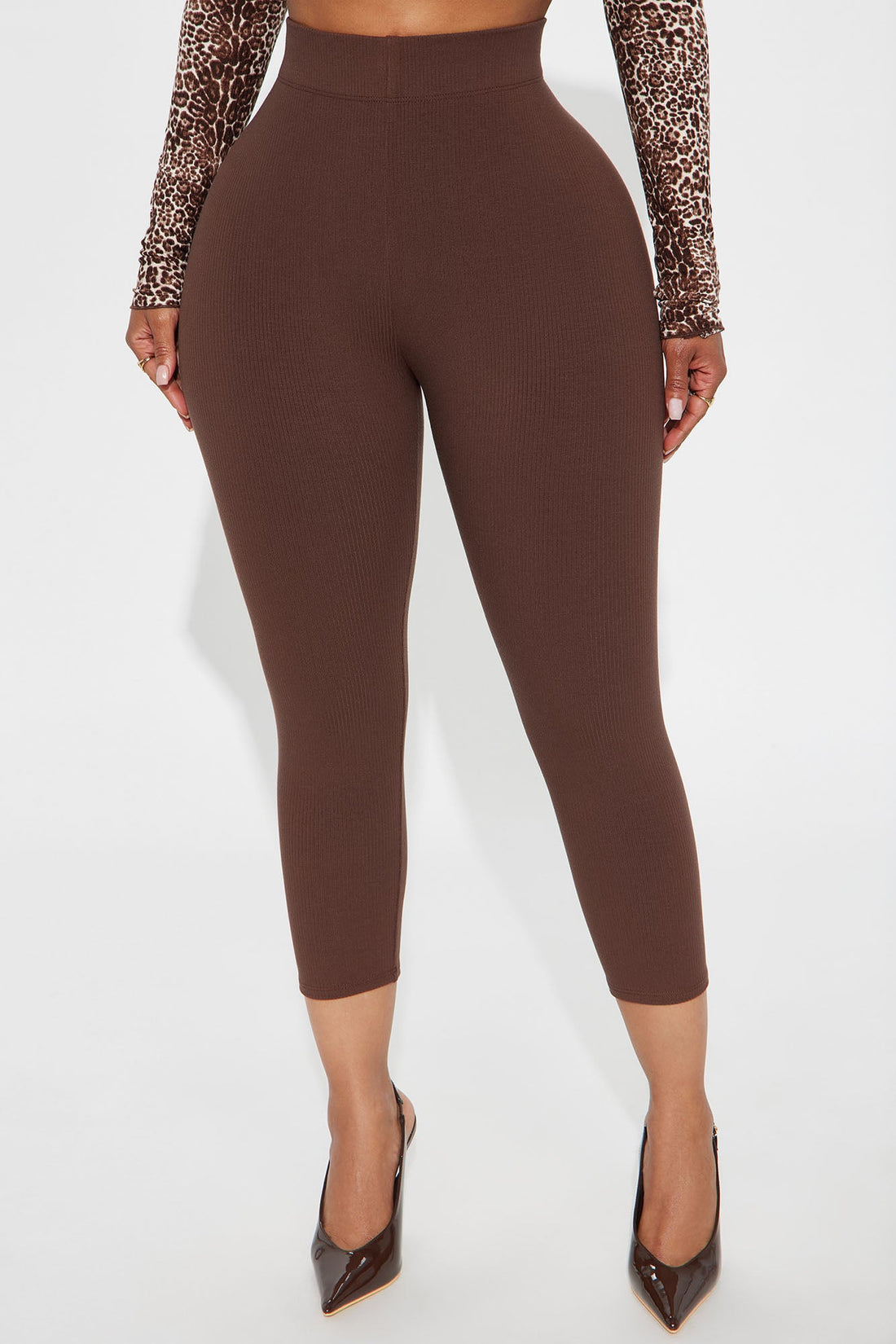 Tory Rib Heavy Contoured High Waisted Capri Legging - Dark Brown