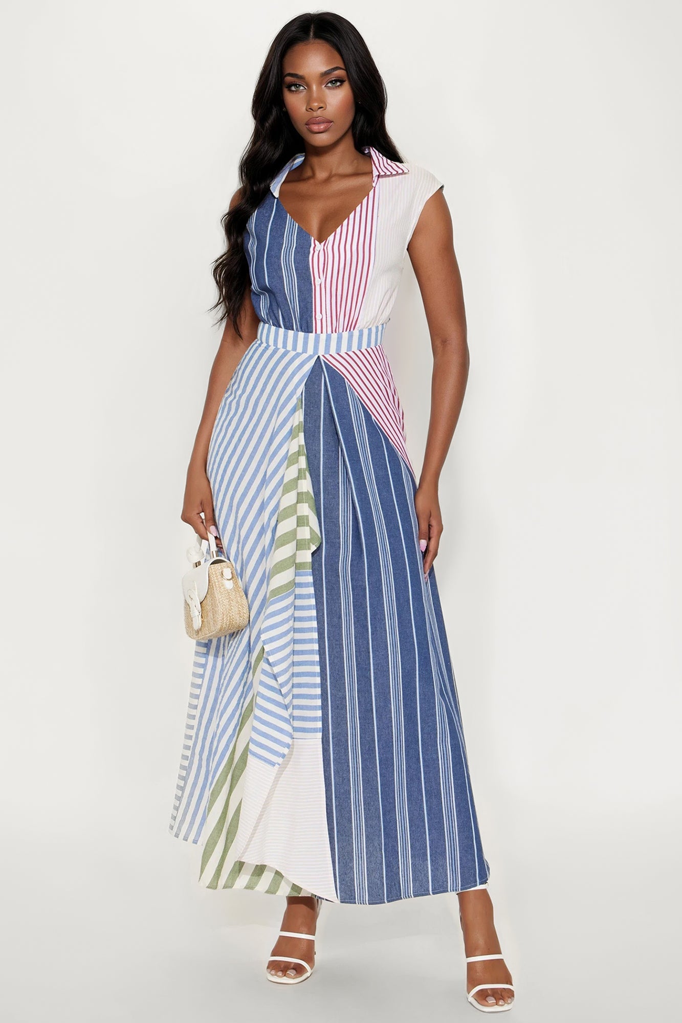 Verona Striped Shirt Maxi Dress - Blue/combo