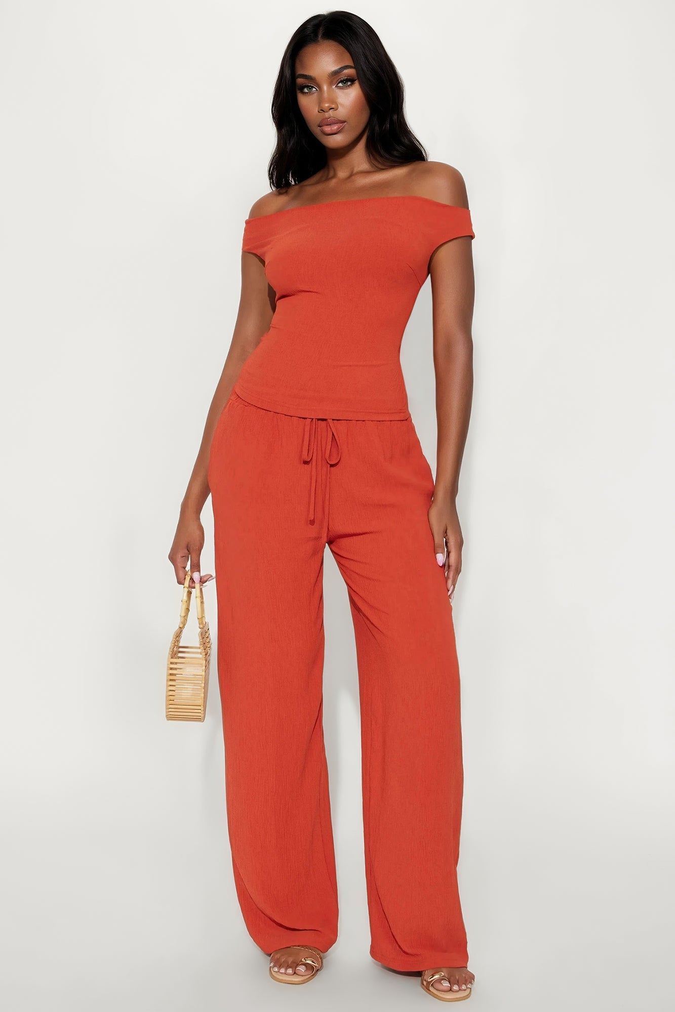 Ana Off Shoulder Pant Set - Rust