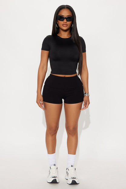 Ribbed Foldover Shorts - Black