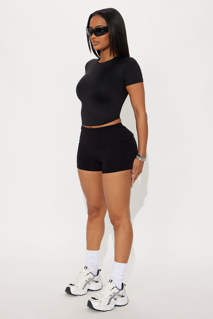 Ribbed Foldover Shorts - Black