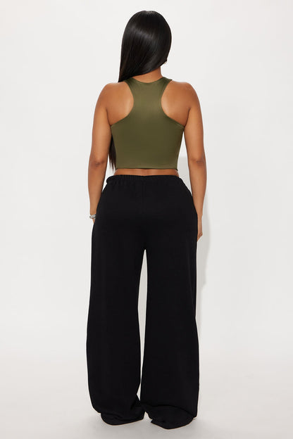 Contour Double Lined High Neck Tank Top - Military Green