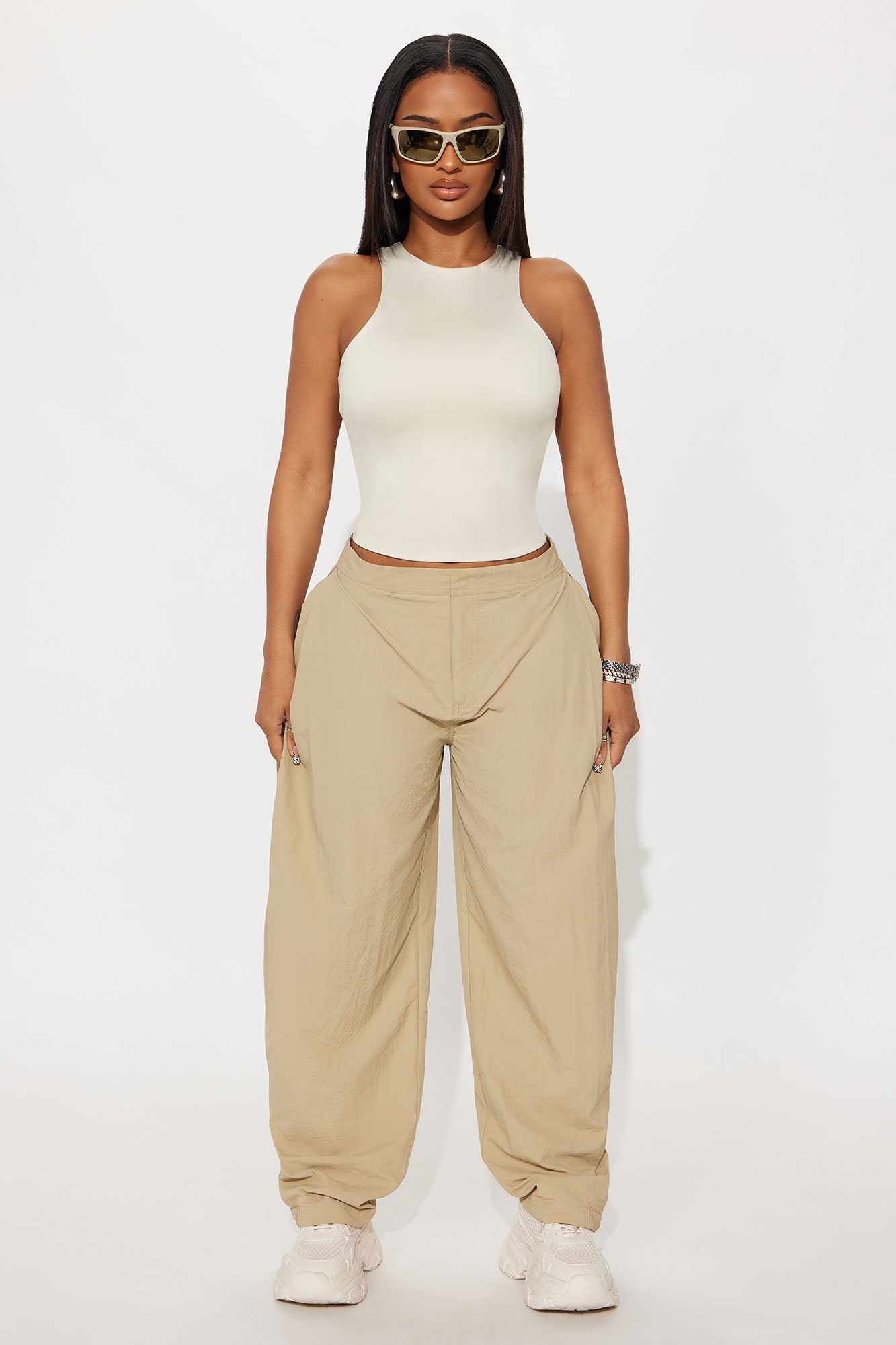 Contour Double Lined High Neck Tank Top - Bone